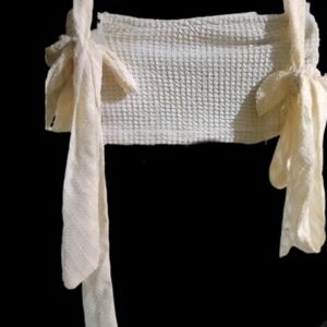 R&K Cream Knit Mini Shoulder Bag with Side Tie Details